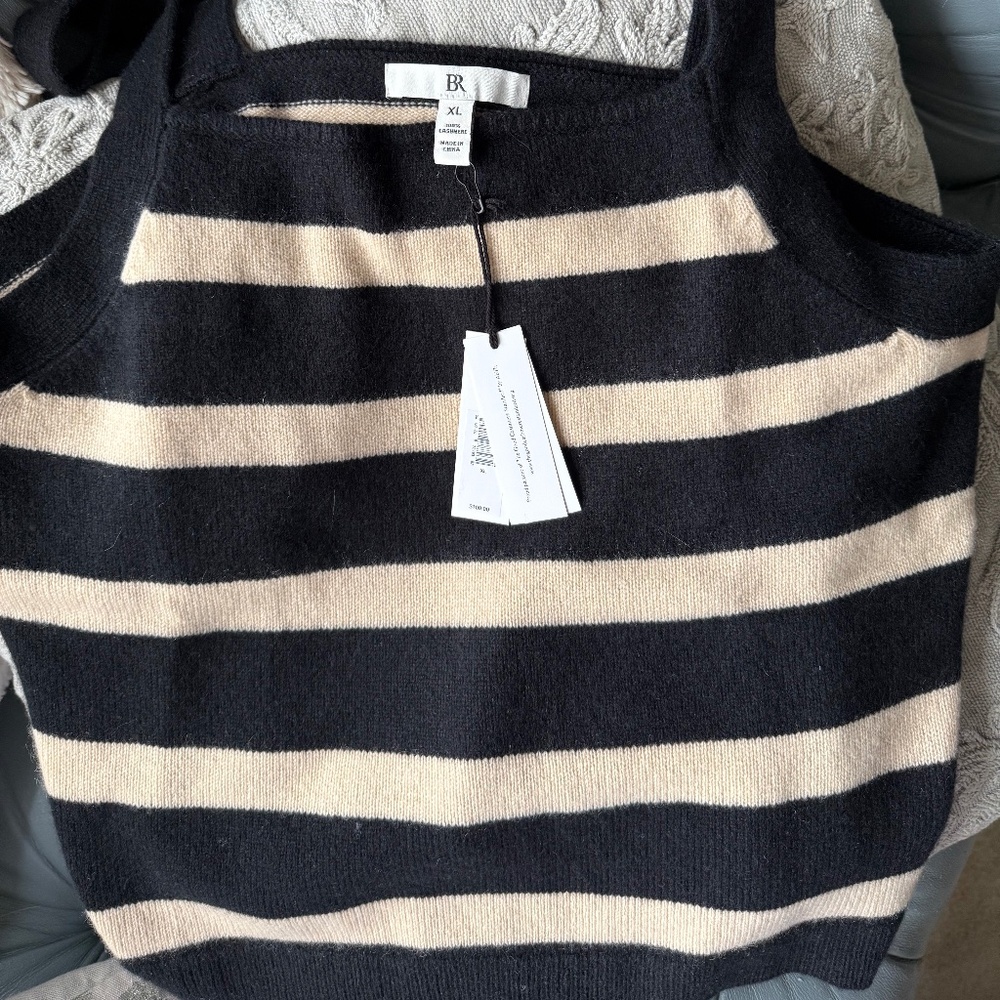 NWT Banana Republic Cashmere Sweater tank Black Stripe sz XL Retail $100 - Picture 4 of 9